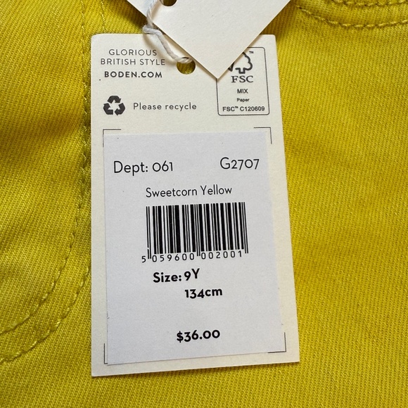 Mini Boden Girls SweetCorn Yellow Denim Shorts, NWT, Sz 9, Summer, Bright - Picture 2 of 11